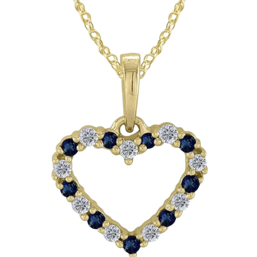 0.03ct Diamond Sapphire Heart Pendant In Gold - All Necklace