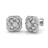 0.25 Ct Vintage Floral Diamond Halo Stud Earrings in UK Hallmarked