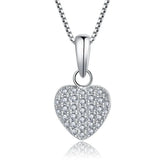 Round Cut Natural Diamond Heart Shape Pendant in 18K White Gold | Pave Set Single Loop