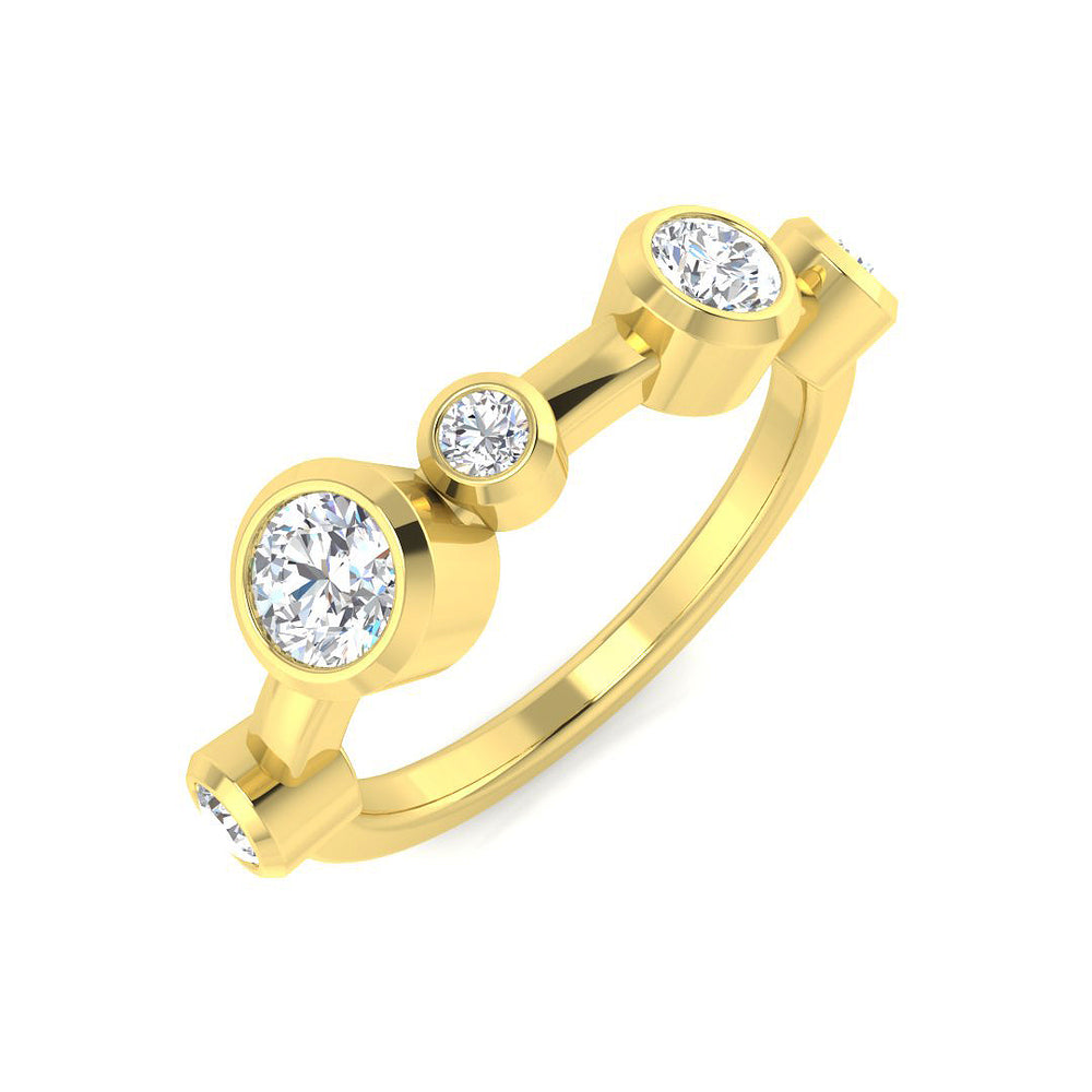 0.75 Carat Lab-Grown Round Cut Diamond Rubover Set Bubble Ring Yellow Gold