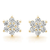 Boucles d'oreilles puces en or jaune serties de diamants de laboratoire en grappe de 0,20 ct