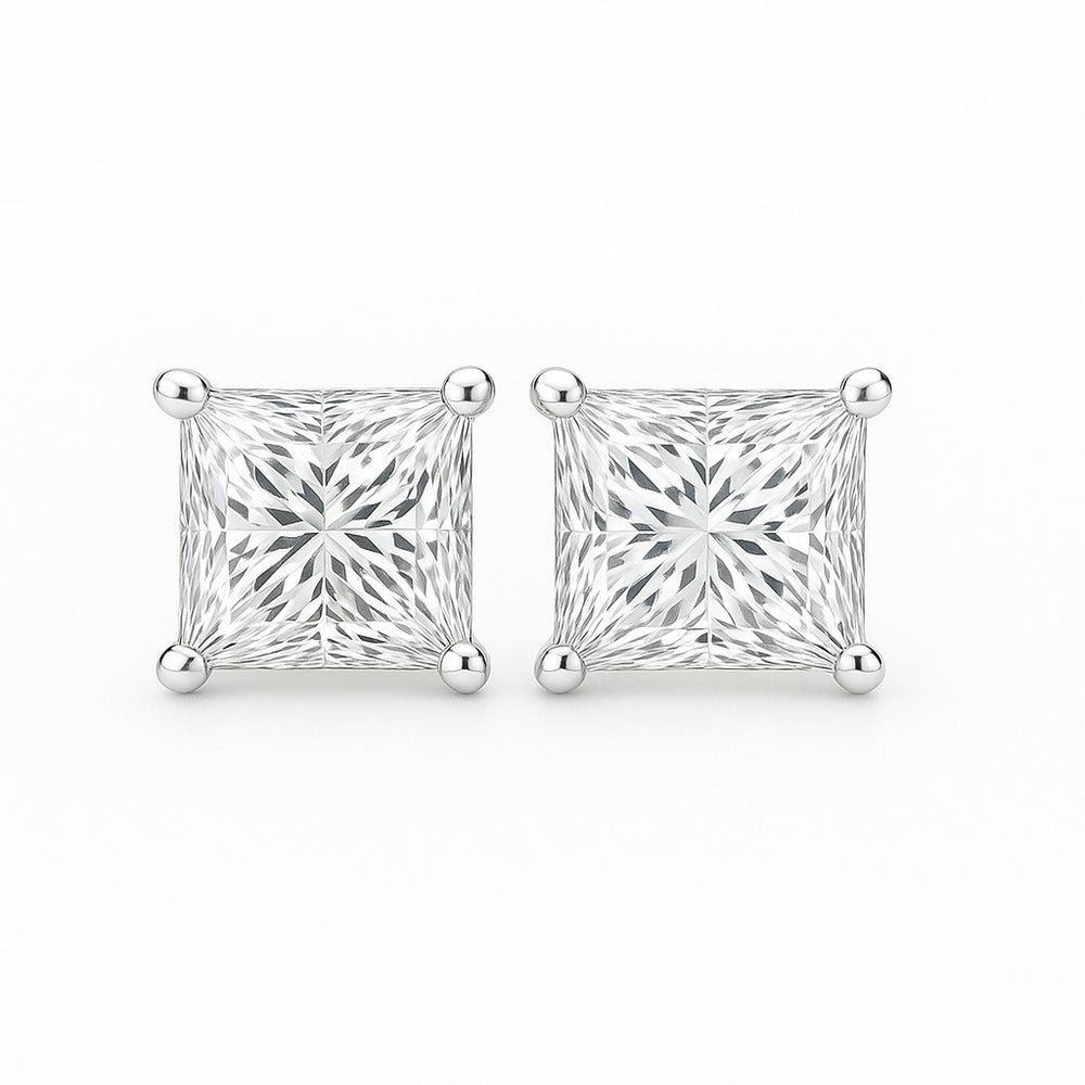 Stud Earrings with Princess-Cut Lab-Grown Diamond