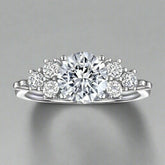 1.50 Carat Natural Round Diamond Shoulder Cluster Statement Engagement Ring