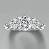 1.50 Carat Natural Round Diamond Shoulder Cluster Statement Engagement Ring
