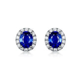 1.90 Carat Oval Shape Blue Sapphire Halo Stud Earring