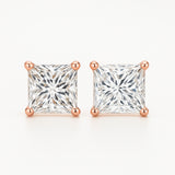 Boucles d'oreilles puces en diamant de laboratoire taille princesse serti en V