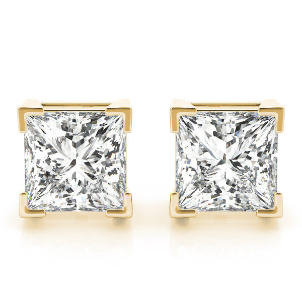 Stud Earrings with Lab Grown Princess Cut Diamond