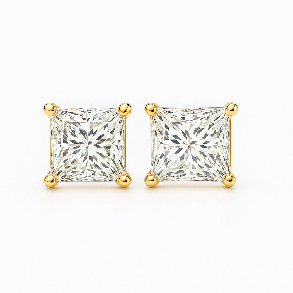 Stud Earrings with Princess-Cut Lab-Grown Diamond