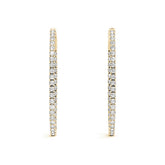 Gold hoop earrings with diamond accents on a white background