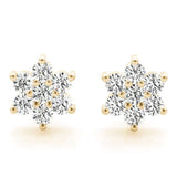 Boucles d'oreilles puces en or avec diamants de laboratoire en forme de fleur (0,20 ct).