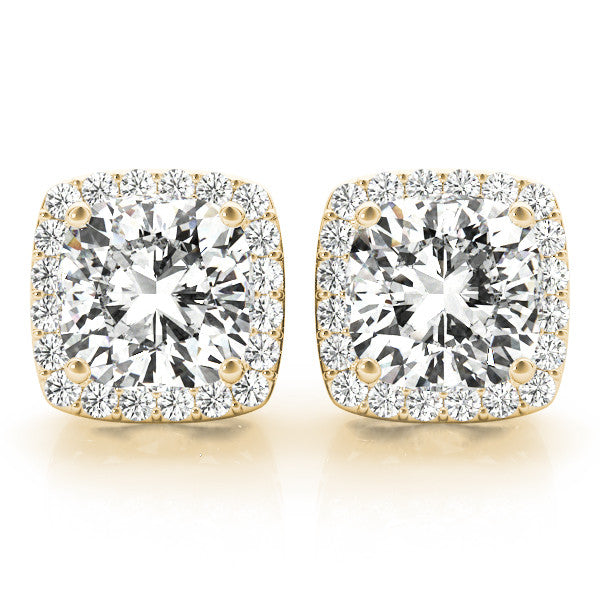 Stud Earrings with Lab Grown Cushion Cut Diamond Halo