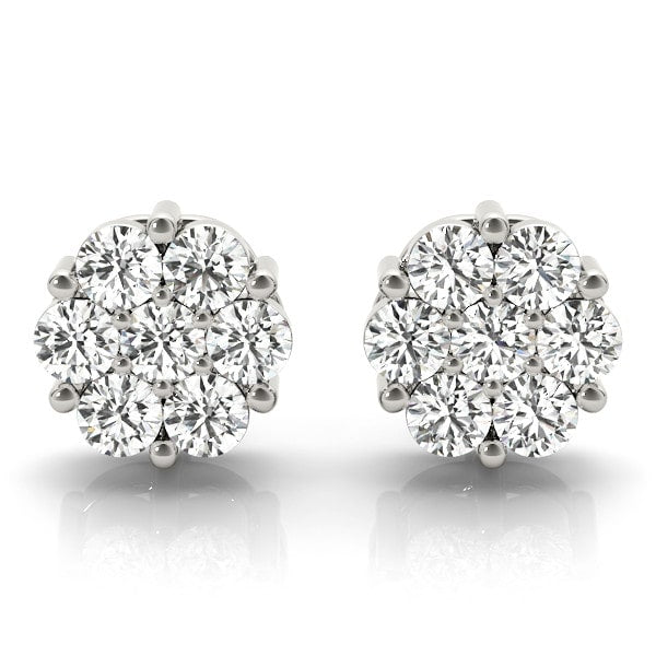Natural Diamond Cluster Studs Earring In Yellow Gold