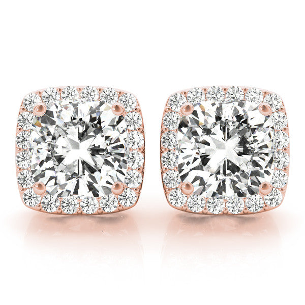 Stud Earrings with Lab Grown Cushion Cut Diamond Halo