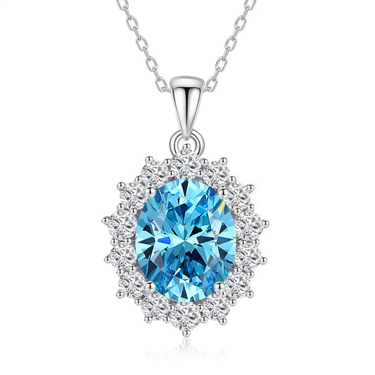 2.30 Carat Oval Shape Aquamarine and Natural Diamond Cluster Necklace