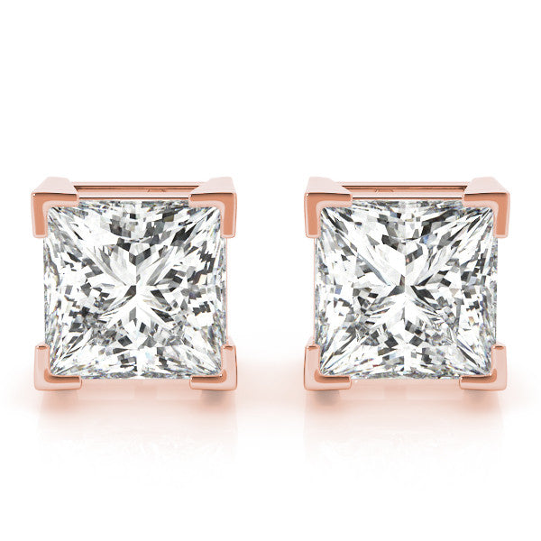 Stud Earrings with Lab Grown Princess Cut Diamond
