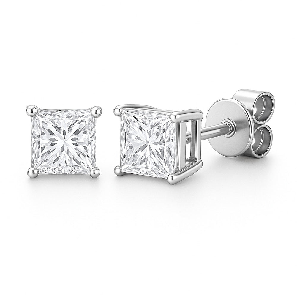 Stud Earrings with Princess-Cut Lab-Grown Diamond
