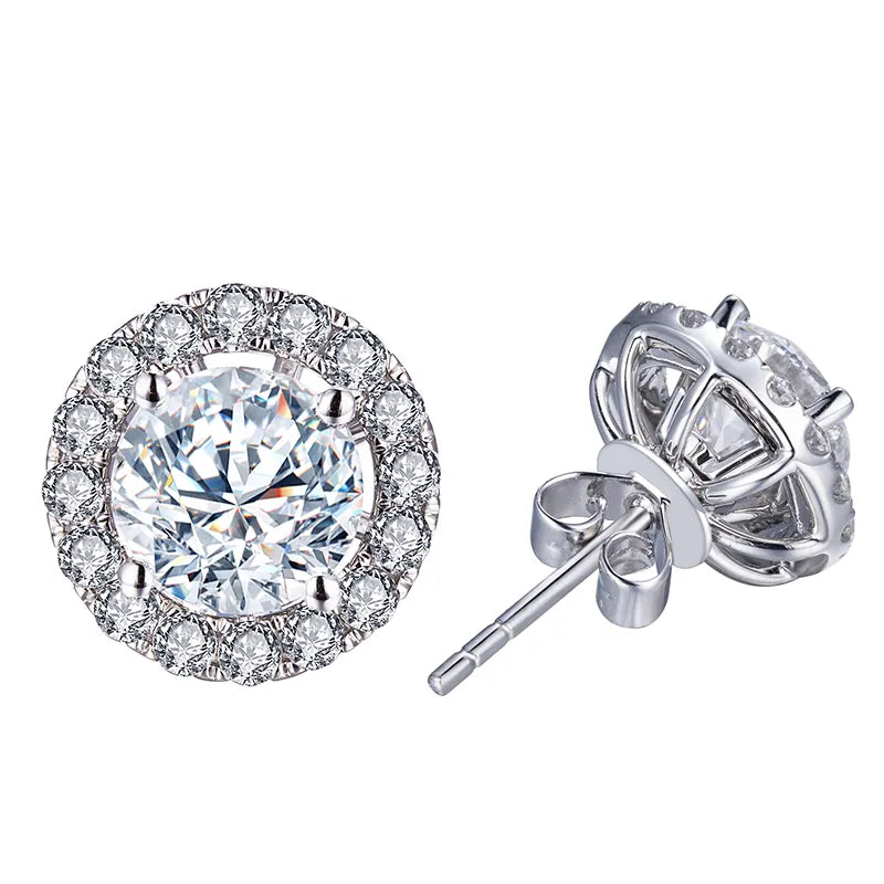Stud Earrings with Lab Grown Round Diamond Halo
