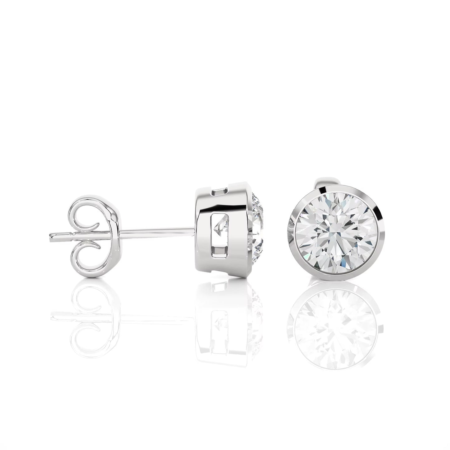 Lab Grown Diamond Bezel Set Solitaire Studs Earrings in White Gold