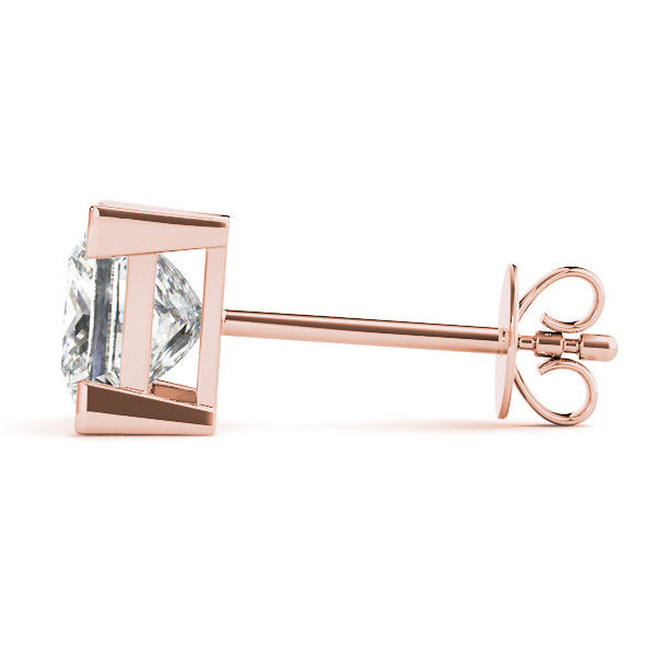 Princess Cut Natural Diamond Claw Setting Stud Earring