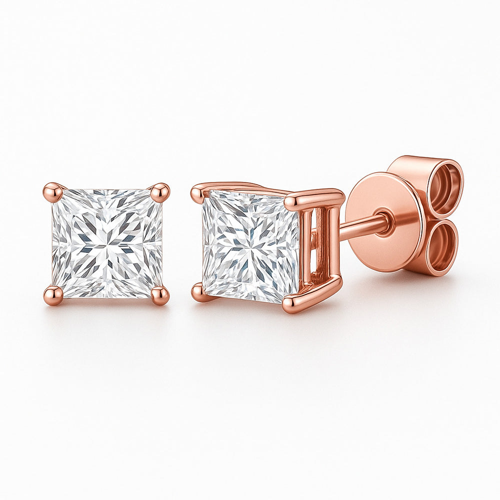 Stud Earrings with Princess-Cut Lab-Grown Diamond