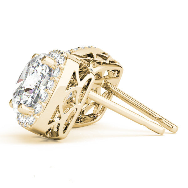 Stud Earrings with Lab Grown Cushion Cut Diamond Halo