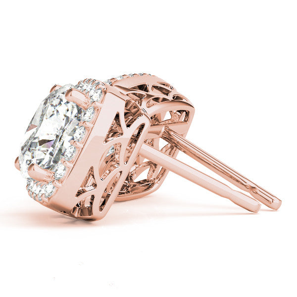 Stud Earrings with Lab Grown Cushion Cut Diamond Halo