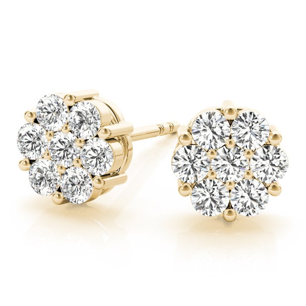 Natural Diamond Cluster Studs Earring In Yellow Gold