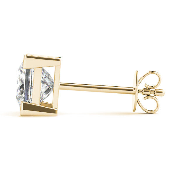 Stud Earrings with Lab Grown Princess Cut Diamond