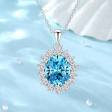2.30 Carat Oval Shape Aquamarine and Natural Diamond Cluster Necklace