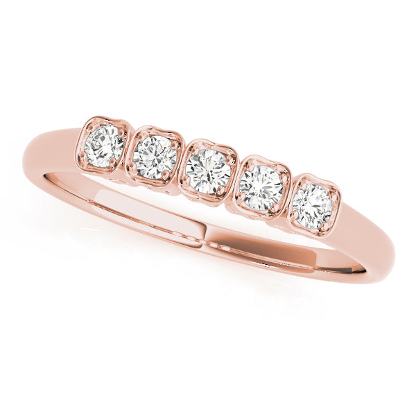 0.125ct Lab-Grown Round Diamond 5-Stone Square Shaped Halo Bezel Setting Diamond Ring, DE Color VVS Clarity