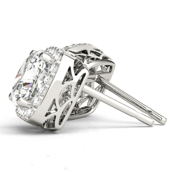 Stud Earrings with Lab Grown Cushion Cut Diamond Halo