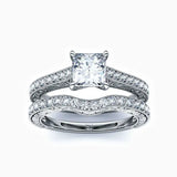 1.50 Carat Lab Grown Princess Diamond Bridal Engagement Ring Set