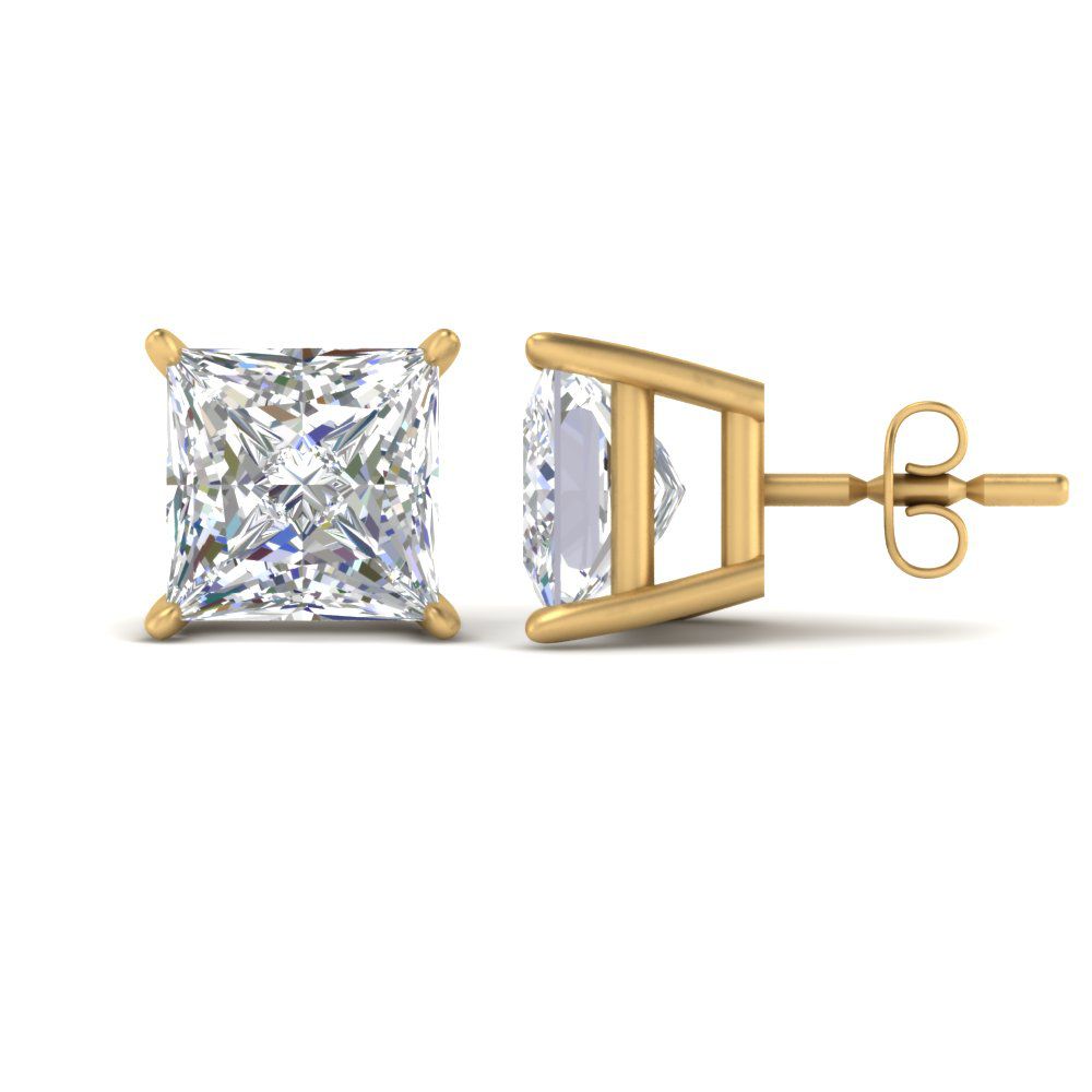 Stud Earrings with Lab Grown Princess Cut Diamond