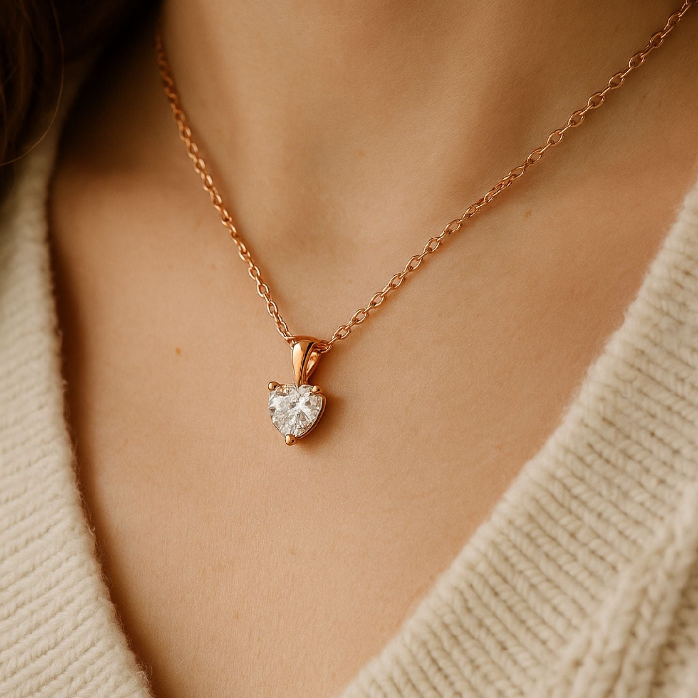 Natural Heart Cut Diamond Claw Set Solitaire Pendant in Gold