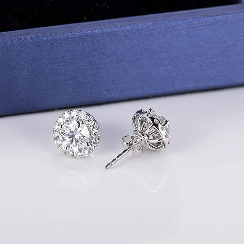 Stud Earrings with Lab Grown Round Diamond Halo