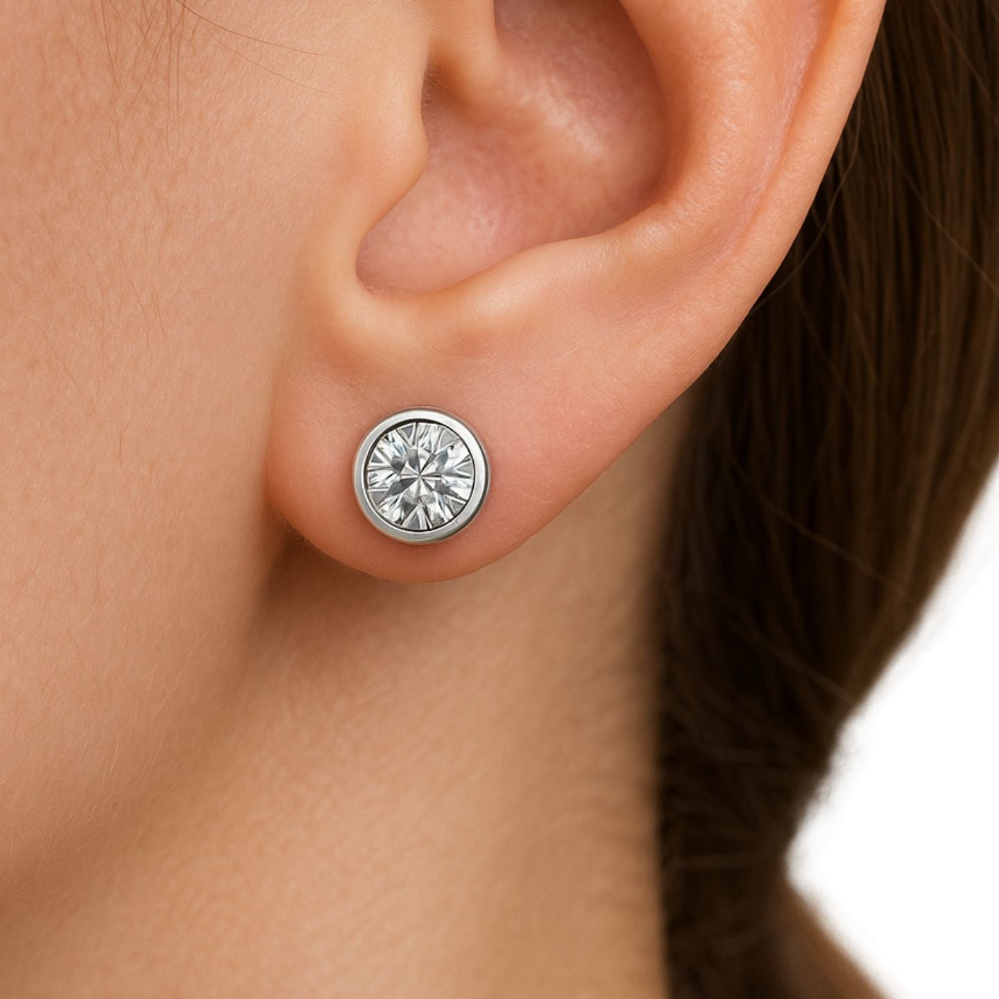 Lab Grown Diamond Bezel Set Solitaire Studs Earrings in White Gold