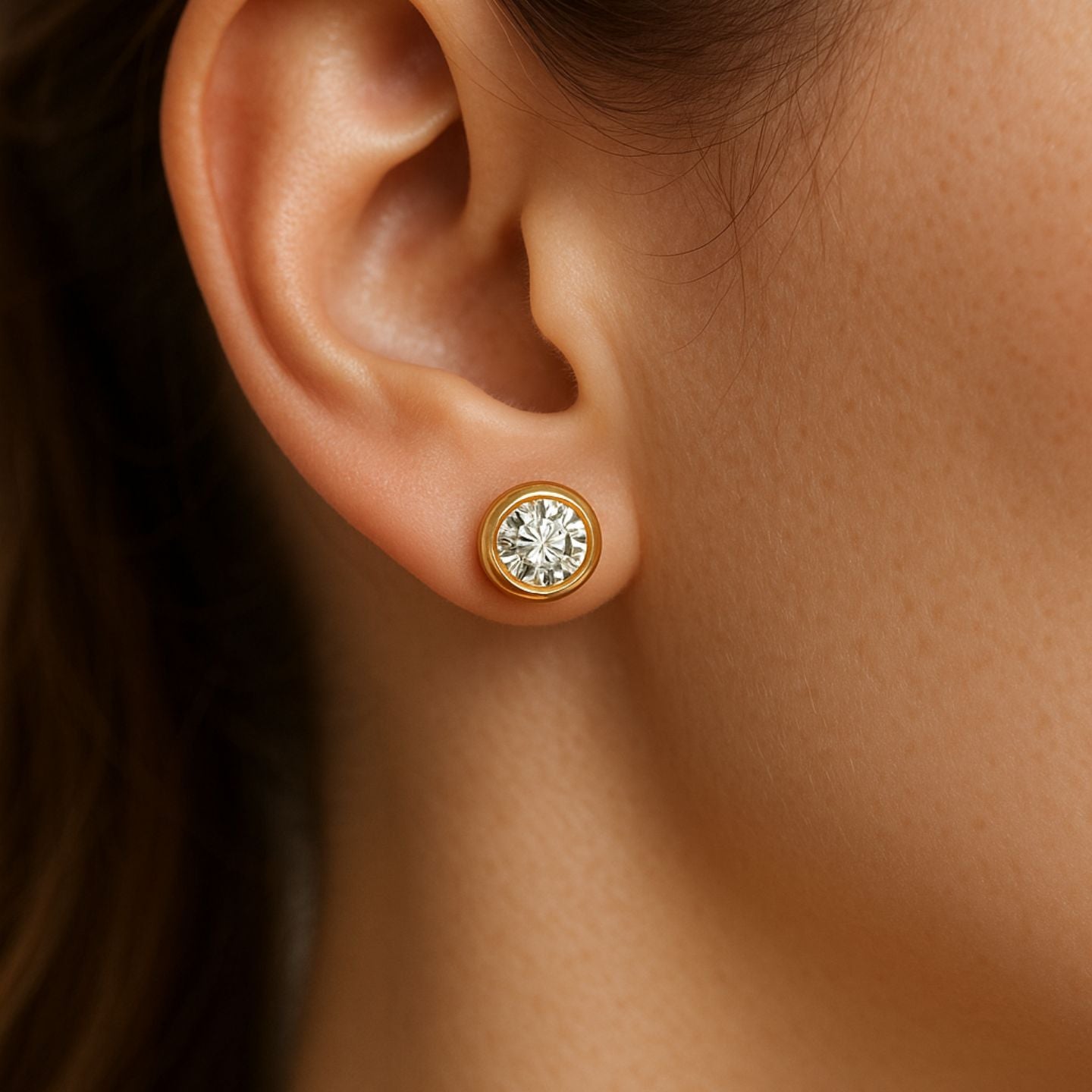 Lab Grown Diamond Bezel Set Solitaire Studs Earrings in White Gold