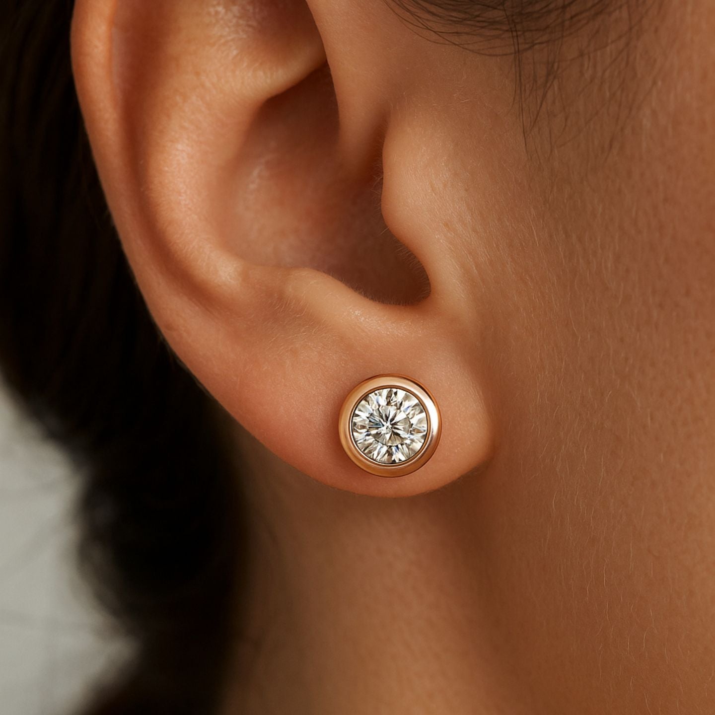 Lab Grown Diamond Bezel Set Solitaire Studs Earrings in White Gold