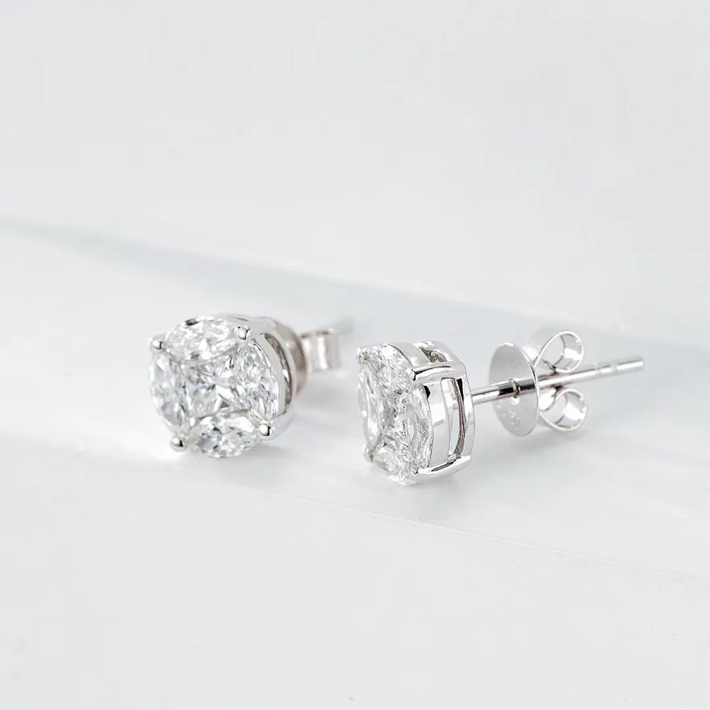 Natural Marquise and Princess Diamond Stud Earrings