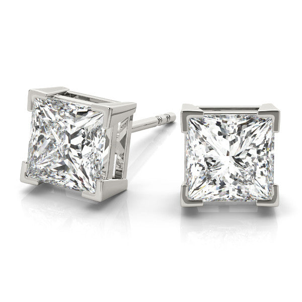 Stud Earrings with Lab Grown Princess Cut Diamond
