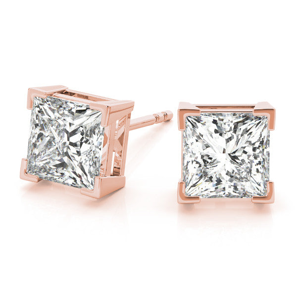 Stud Earrings with Lab Grown Princess Cut Diamond
