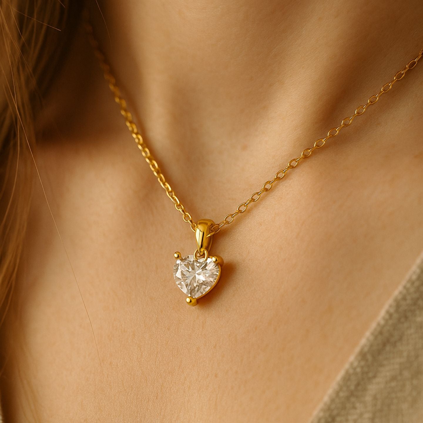 Natural Heart Cut Diamond Claw Set Solitaire Pendant in Gold