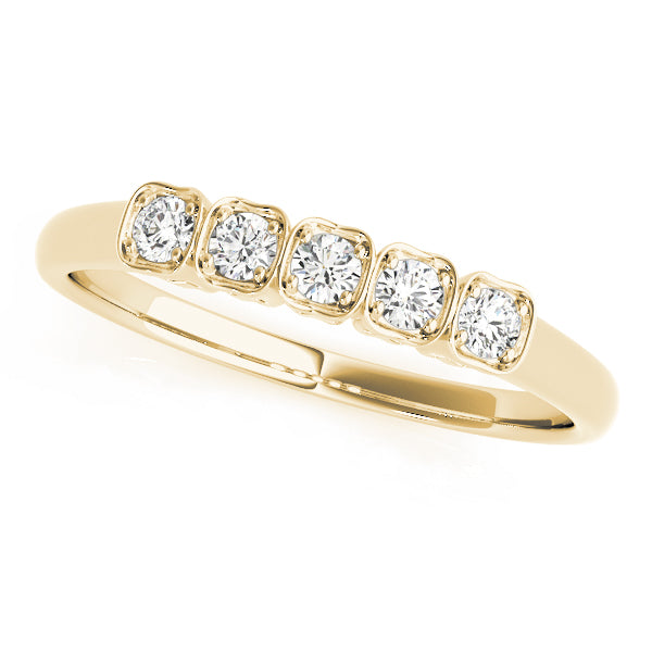 0.125ct Lab-Grown Round Diamond 5-Stone Square Shaped Halo Bezel Setting Diamond Ring, DE Color VVS Clarity