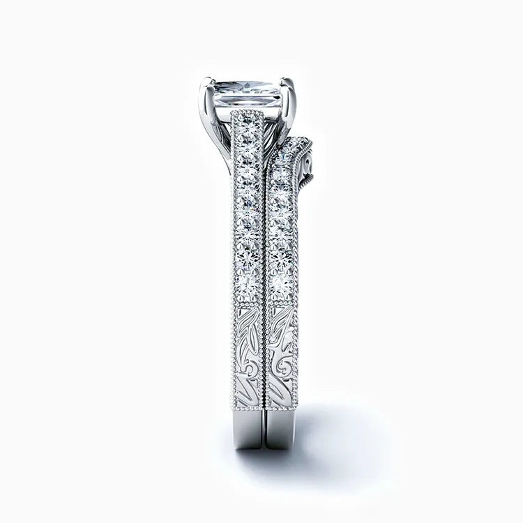 1.50 Carat Lab Grown Princess Diamond Bridal Engagement Ring Set