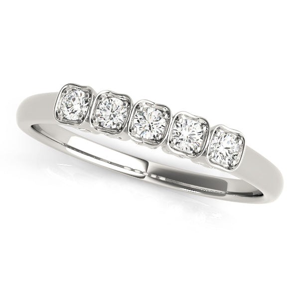 0.125ct Lab-Grown Round Diamond 5-Stone Square Shaped Halo Bezel Setting Diamond Ring, DE Color VVS Clarity