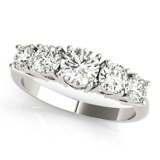 1.00ct Lab-Grown Round Diamond 5-Stone Cathedral Style Shared Prong Setting Diamond Ring, DE Color VVS Clarity