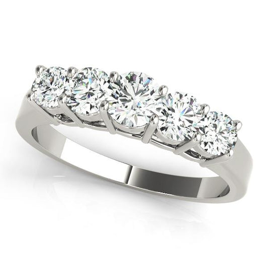 0.75Ct - 1.00Ct Lab-Grown Round Diamond Rectangular Basket Style Shared Prong Setting 5-Stone Diamond Ring, DE Color VVS Clarity