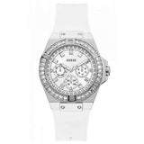 Montre femme GUESS GW0118L3 – Bracelet en silicone blanc, boîtier en acier inoxydable cristallisé