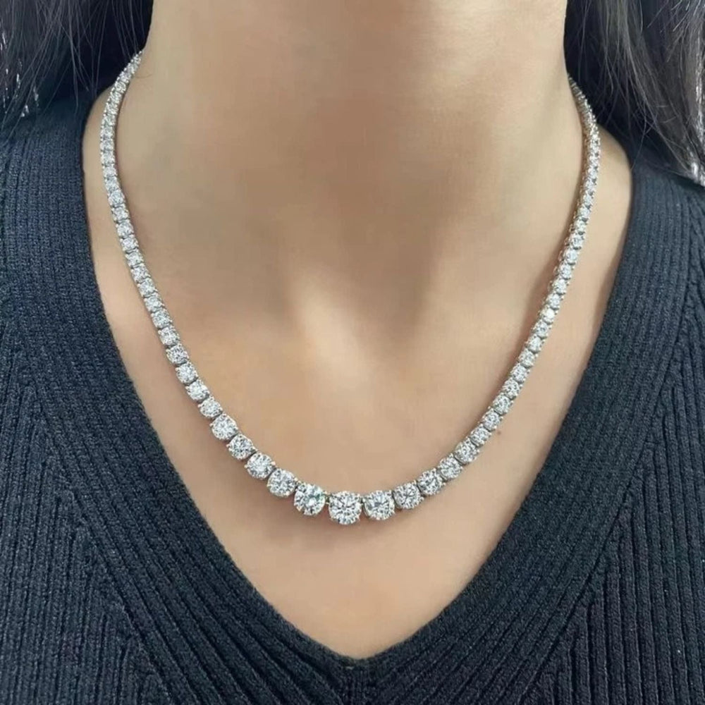 10.50 Carat Lab Grown Round Diamond Graduated Tennis Necklace Anniversary Gift