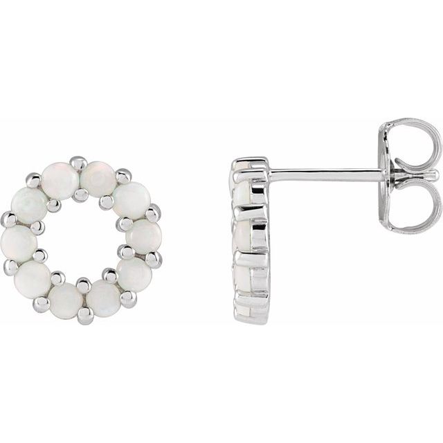 White Opal Round Halo Stud Earrings in Gold and Platinum
